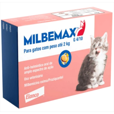 Anti-helmíntico Milbemax Gatos 4/10mg - ate 2 kg - com 2 comprimidos