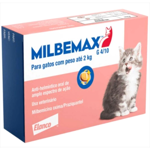 Anti-helmíntico Milbemax Gatos 4/10mg - ate 2 kg - com 2 comprimidos
