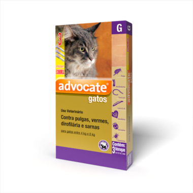 Antipulgas Advocate Gatos de 4kg ate 8kg - 0,8ml - 3 bisnagas