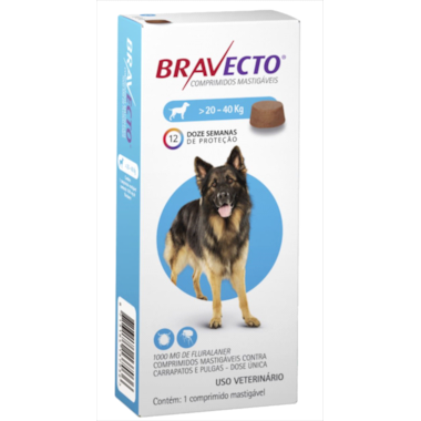 Antipulgas e Carrapatos Bravecto 1000mg - 20kg a 40kg