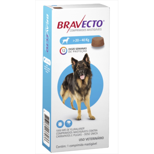 Antipulgas e Carrapatos Bravecto 1000mg - 20kg a 40kg