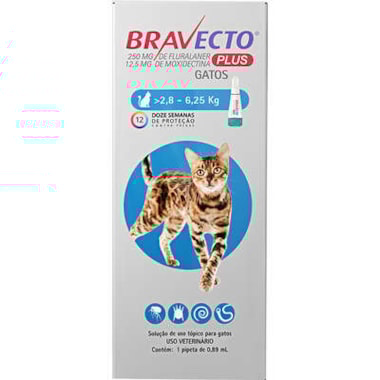 Antipulgas e Carrapatos Bravecto Plus Gatos 250mg - 2,8kg a 6,25kg