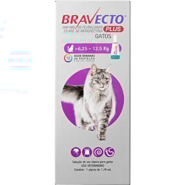 Antipulgas e Carrapatos Bravecto Plus Gatos 500mg - 6,25kg a 12,5kg
