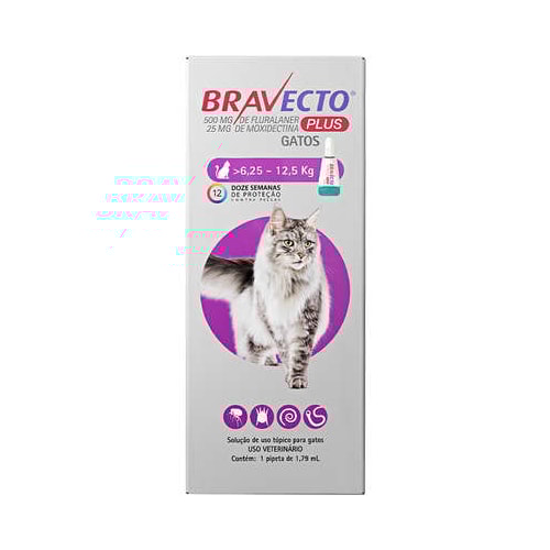 Antipulgas e Carrapatos Bravecto Plus Gatos 500mg - 6,25kg a 12,5kg