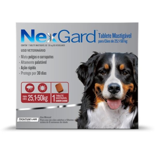 Antipulgas e Carrapatos Nexgard Cães Raças Gigantes 6g - 25,1kg ate 50kg