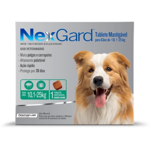 Antipulgas e Carrapatos Nexgard Cães Raças Grandes 3g - 10,1kg ate 25kg