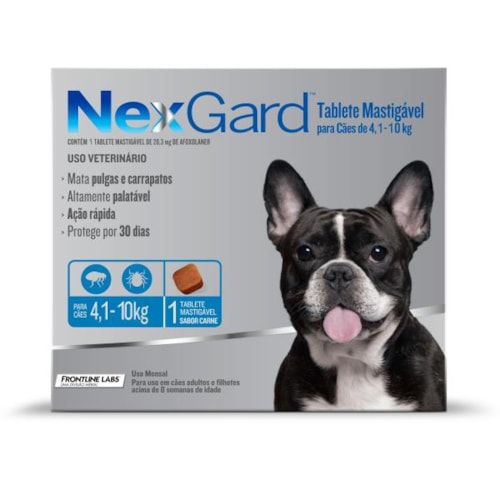 Antipulgas e Carrapatos Nexgard Cães Raças Medias 1,25g - 4,1kg ate 10kg