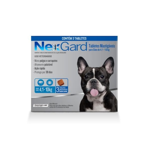 Antipulgas e Carrapatos Nexgard Cães Raças Medias 1,25g - 4,1kg ate 10kg - combo