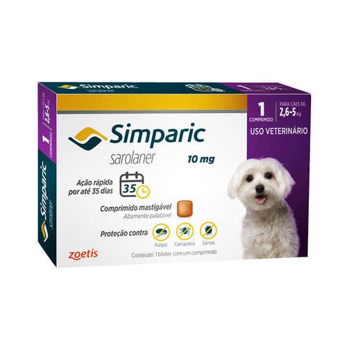 Antipulgas e Carrapatos Simparic 10mg - 2,6kg a 5kg