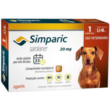 Antipulgas e Carrapatos Simparic 20mg - 5,1kg a 10kg