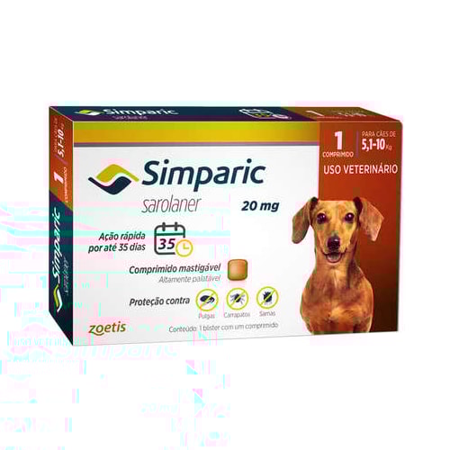 Antipulgas e Carrapatos Simparic 20mg - 5,1kg a 10kg