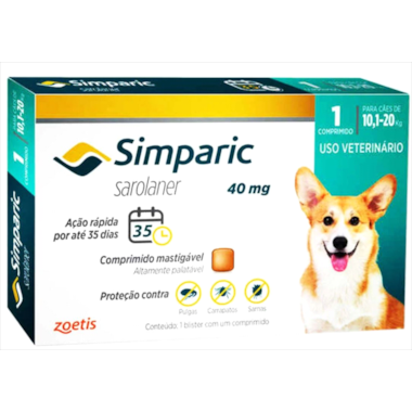 Antipulgas e Carrapatos Simparic 40mg - 10,1kg a 20kg