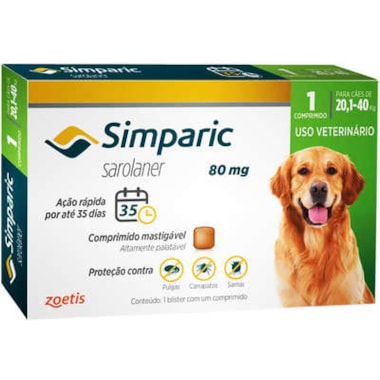 Antipulgas e Carrapatos Simparic 80mg - 20,1kg a 40kg