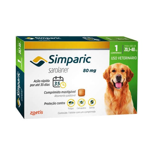 Antipulgas e Carrapatos Simparic 80mg - 20,1kg a 40kg