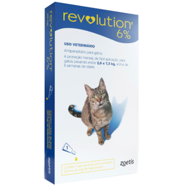 Antipulgas Revolution Gatos 6% - 2,6 a 7,5Kg - 0.75ml - 1 pipeta