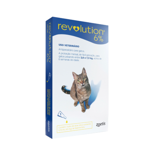 Antipulgas Revolution Gatos 6% - 2,6 a 7,5Kg - 0.75ml - 1 pipeta