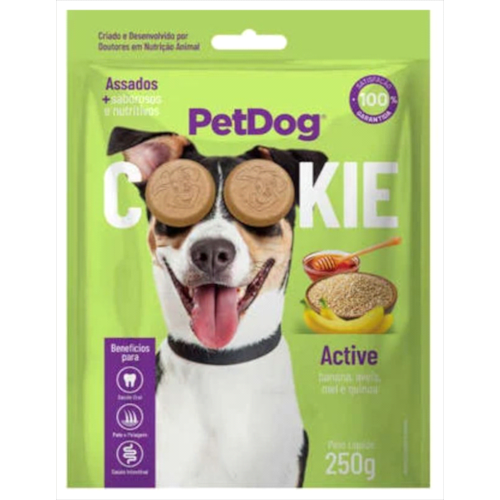 Biscoito Cookie Pet Dog Active Banana, Aveia, Mel e Quinoa 250g