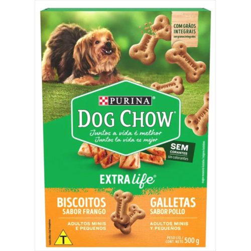 Biscoito Dog Chow Extralife Frango Integral Cães Mini 500g
