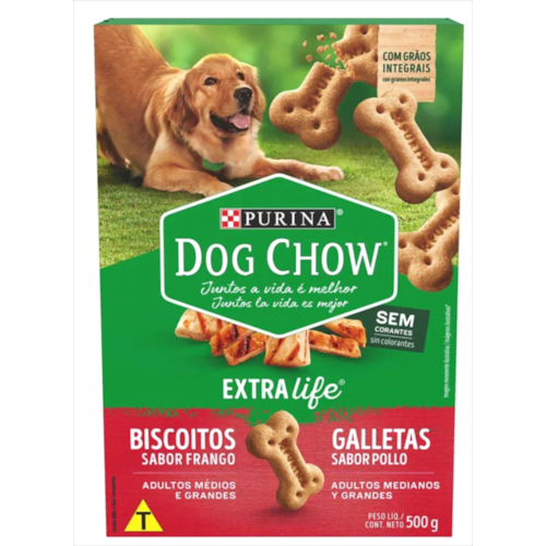 Biscoito Dog Chow Extralife Integral Cães Adultos Raças Medias e Grandes 500g