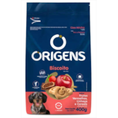 Biscoito Origens Fruta Vermelha, Linhaça Cereal Cães Adultos Raças Pequenas 400g