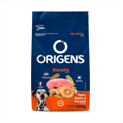 Biscoito Origens Peru, Aveia e Cereais Cães Adultos 400g