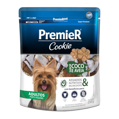 Biscoito Premier Cookie Coco e Aveia Cães Adultos Raças Pequenas 250g