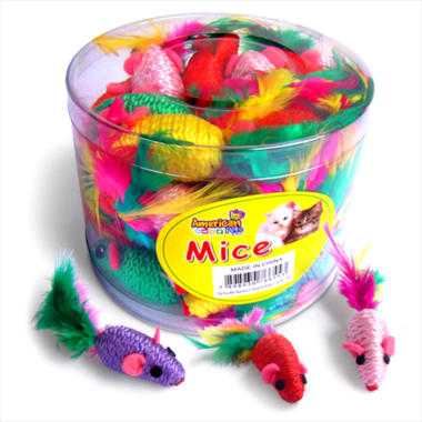 Brinquedo American Pets Mini Ratinho com Penas Gatos