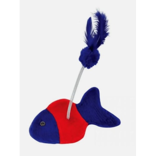 Brinquedo São Pet Peixinho com Mola Gato Azul e Vermelho