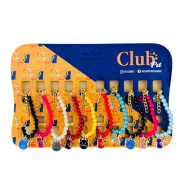 Coleira Club Pet Decorada com Pérola e Pingente - Unidade