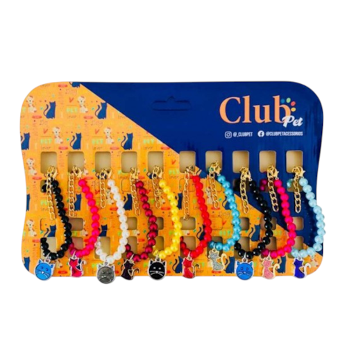 Coleira Club Pet Decorada com Pérola e Pingente - Unidade