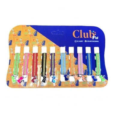 Coleira Club Pet Decorada com Strass e Pingente - Unidade