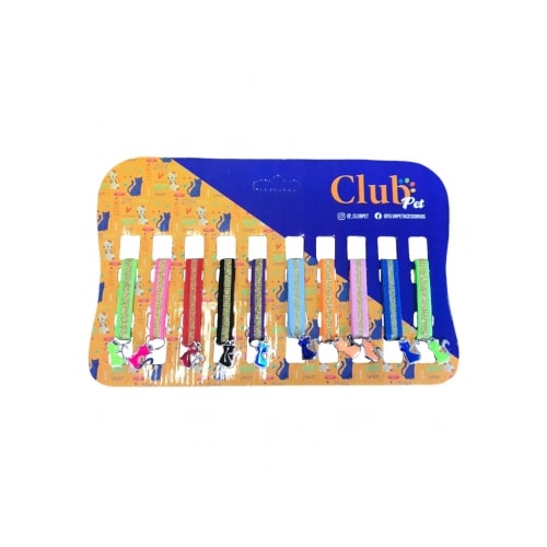 Coleira Club Pet Decorada com Strass e Pingente - Unidade