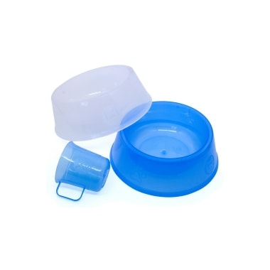 Comedouro Bebedouro e Copo Dosador Lilopety Azul e Branco Pequeno