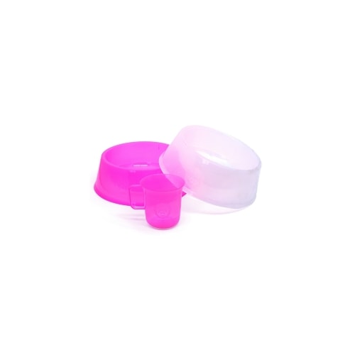 Comedouro Bebedouro e Copo Dosador Lilopety Rosa e Branco Médio