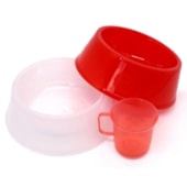 Comedouro Bebedouro e Copo Dosador Lilopety Vermelho e Branco Pequeno