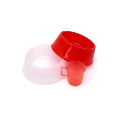 Comedouro Bebedouro e Copo Dosador Lilopety Vermelho e Branco Pequeno