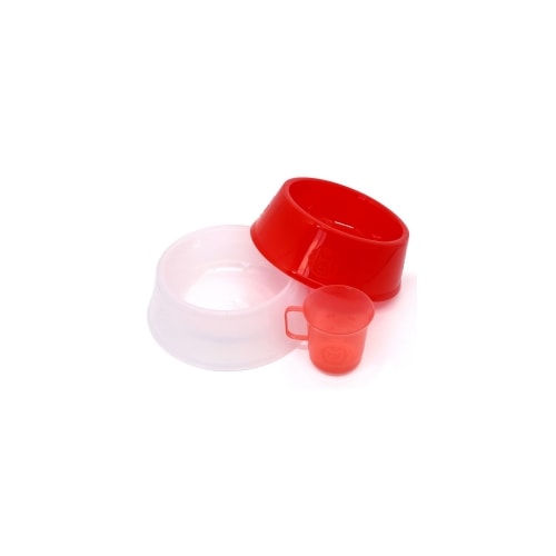 Comedouro Bebedouro e Copo Dosador Lilopety Vermelho e Branco Pequeno