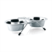 Comedouro Chalesco Inox Duplo com Suporte N4