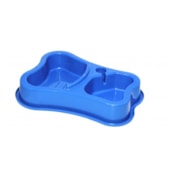 Comedouro Club Pet Duplo Osso Azul Médio