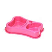 Comedouro Club Pet Duplo Osso Rosa Médio