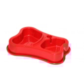 Comedouro Club Pet Duplo Osso Vermelho Médio