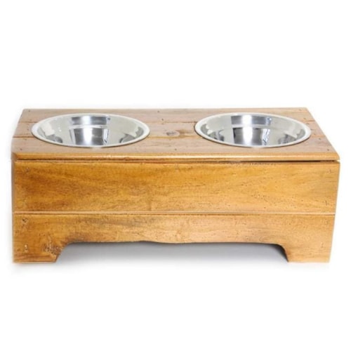 Comedouro House e Garden Duplo com Suporte Madeira 1,1L N2