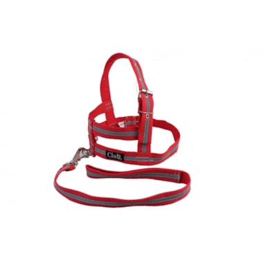 Conjunto Club Pet Guia e Peitoral Refletivo Vermelho Pequeno