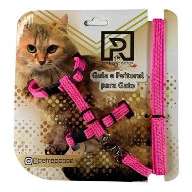 Conjunto Club Pet Guia e Peitoral Seda Ajustável Gatos