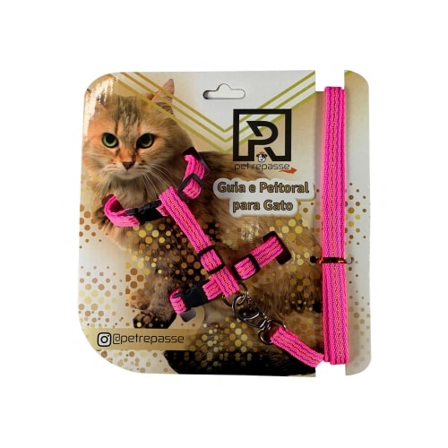 Conjunto Club Pet Guia e Peitoral Seda Ajustável Gatos
