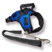Conjunto Club Pet Guia e Peitoral Tático Ajustável Azul Grande