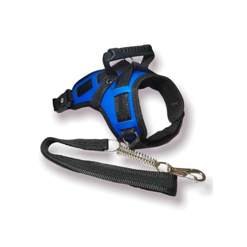 Conjunto Club Pet Guia e Peitoral Tático Ajustável Azul Grande