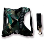 Conjunto Club Pet Guia e Peitoral Tático Ajustável Camuflado