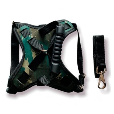 Conjunto Club Pet Guia e Peitoral Tático Ajustável Camuflado