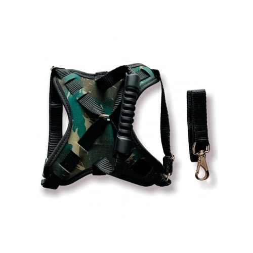 Conjunto Club Pet Guia e Peitoral Tático Ajustável Camuflado